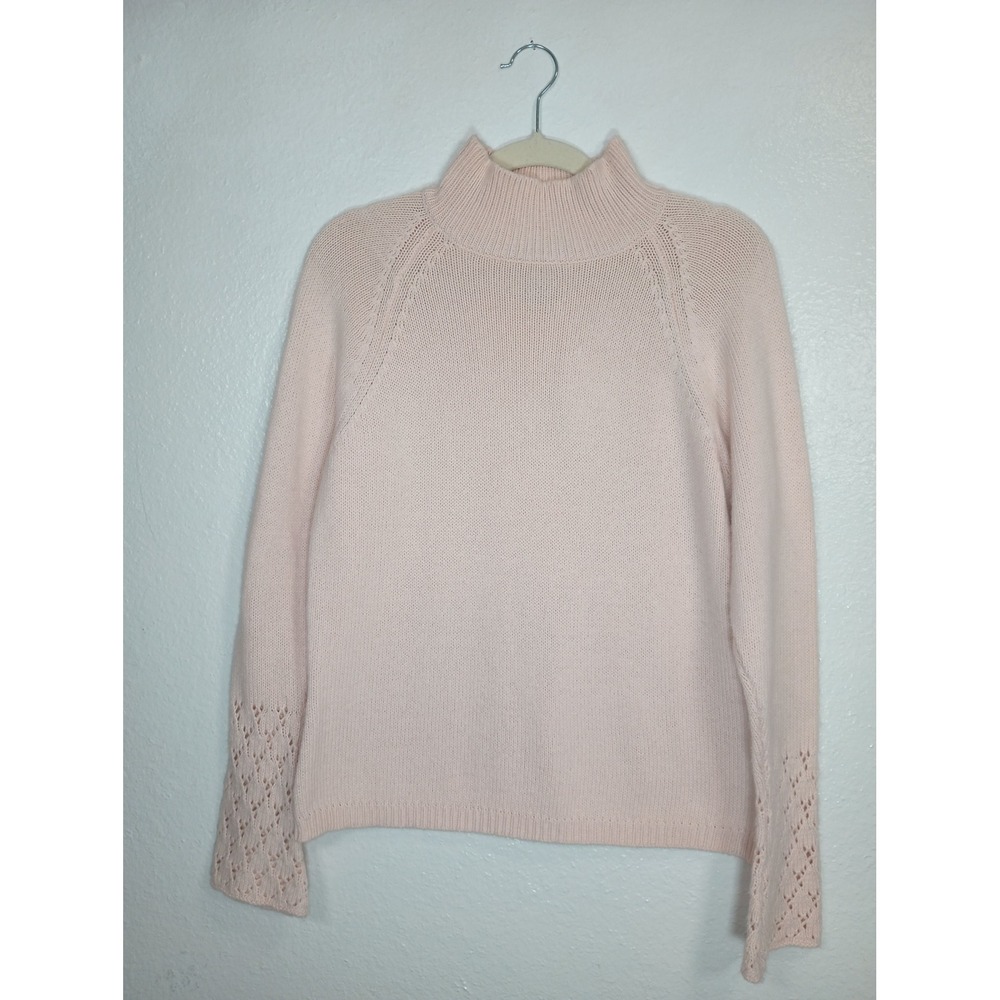 Covington Pink Mock Neck Angora Blend Pointelle Cuff Sweater Bell Sleeves L